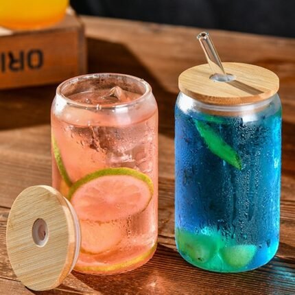 Vaso de Vidrio con Tapa de Bambú - 500ml