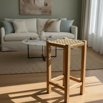 Taburetes de Madera y Cuerda de Cáñamo
