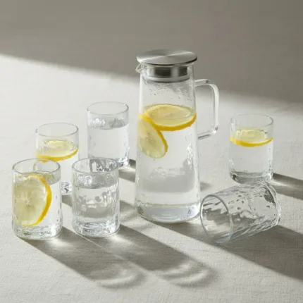Set de Jarra + 6 Vasos de Vidrio Texturado